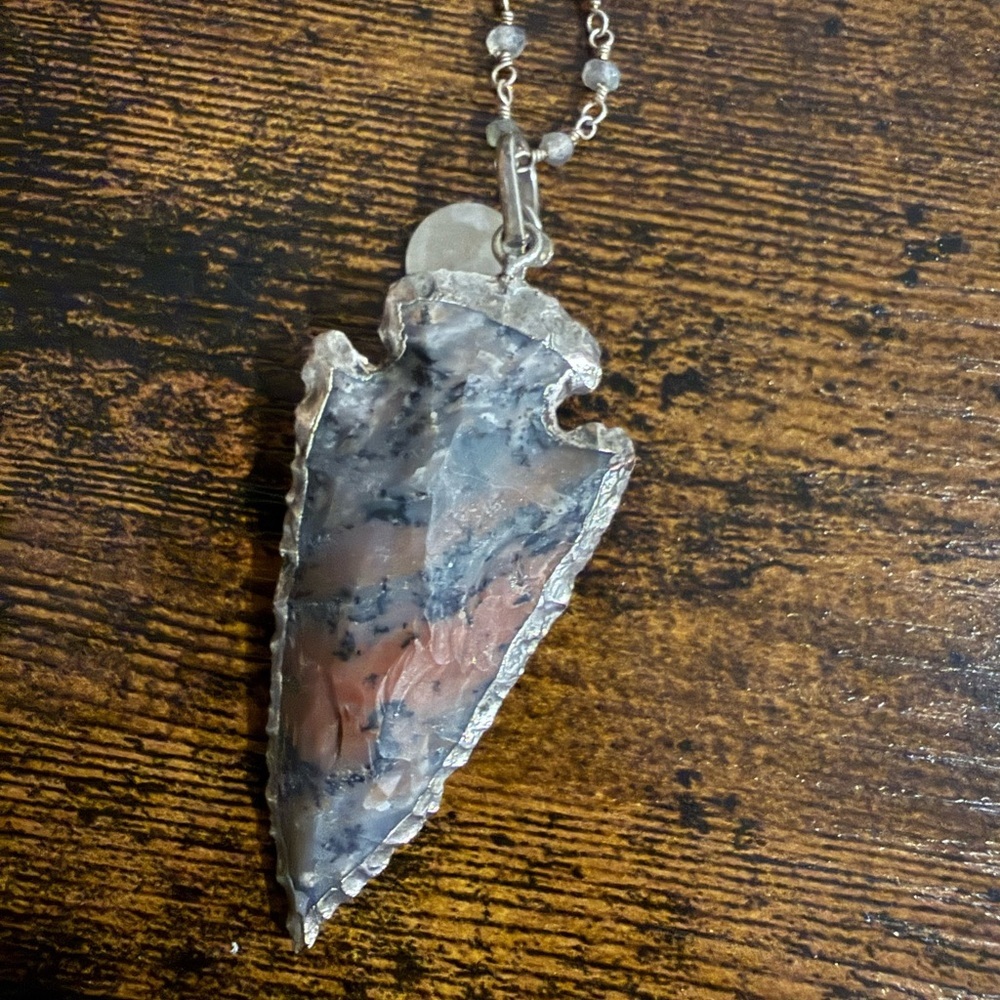 Beaded & Silver Chain Arrowhead Pendant Necklace​ - Picture 2 of 3